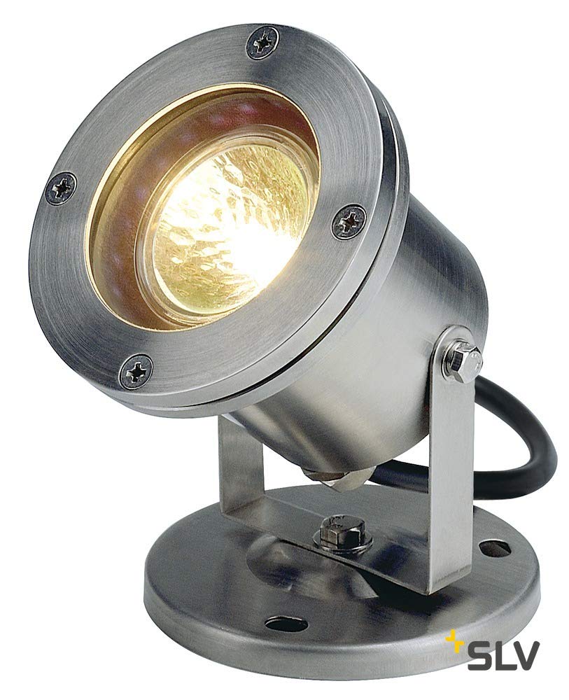 SLV Acero Inoxidable Nautilus/iluminación para Paredes, Caminos, entradas, Foco led, luminaria de Superficie de Exterior, proyector de Techo / GX5 IP67 35 W, 14x12x12 cm