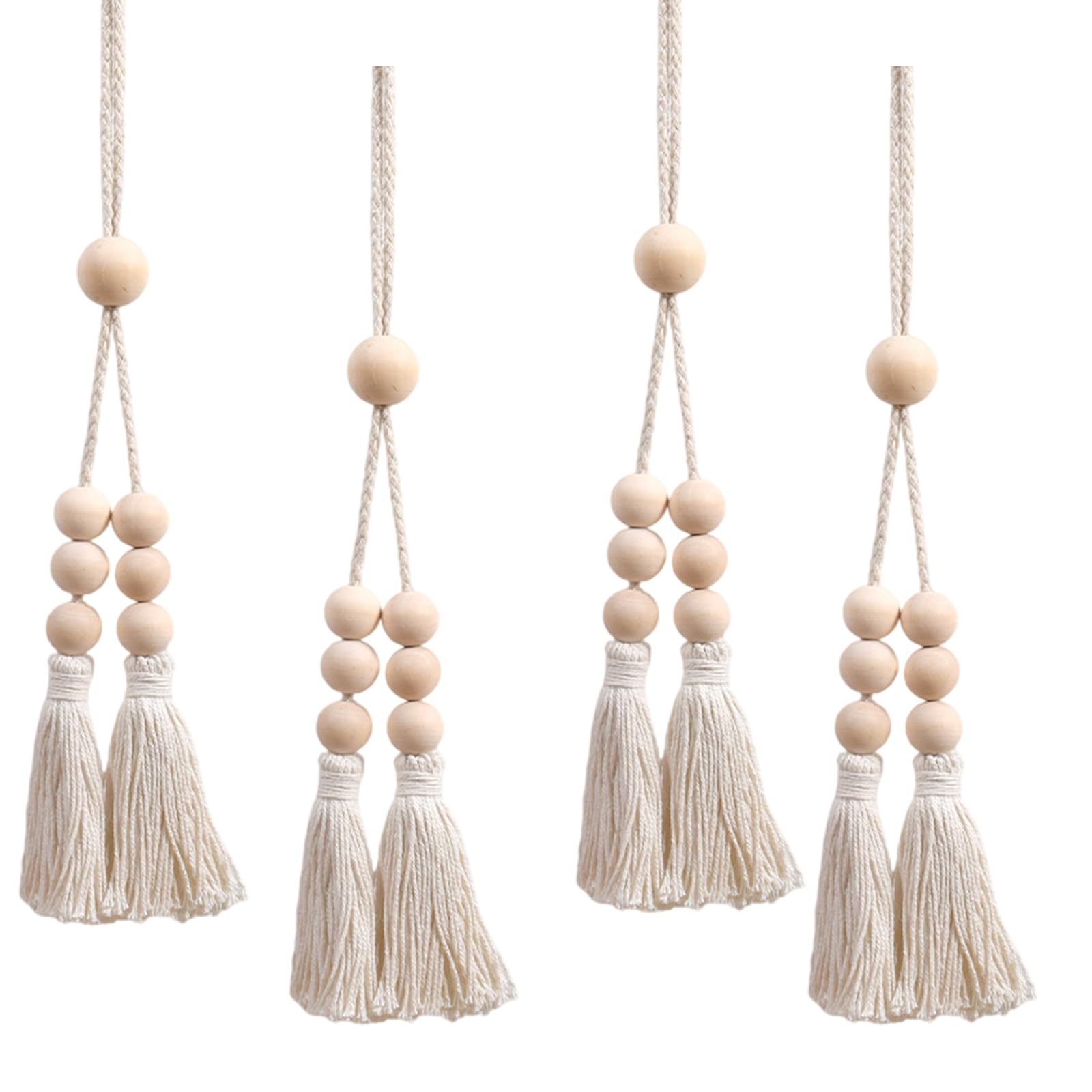 Yhplxyuus Cotton Rope Window Drapery Tiebacks with Natural Wood Beads and Strong Magnets Tiebacks for Curtains Drapery Holdbacks