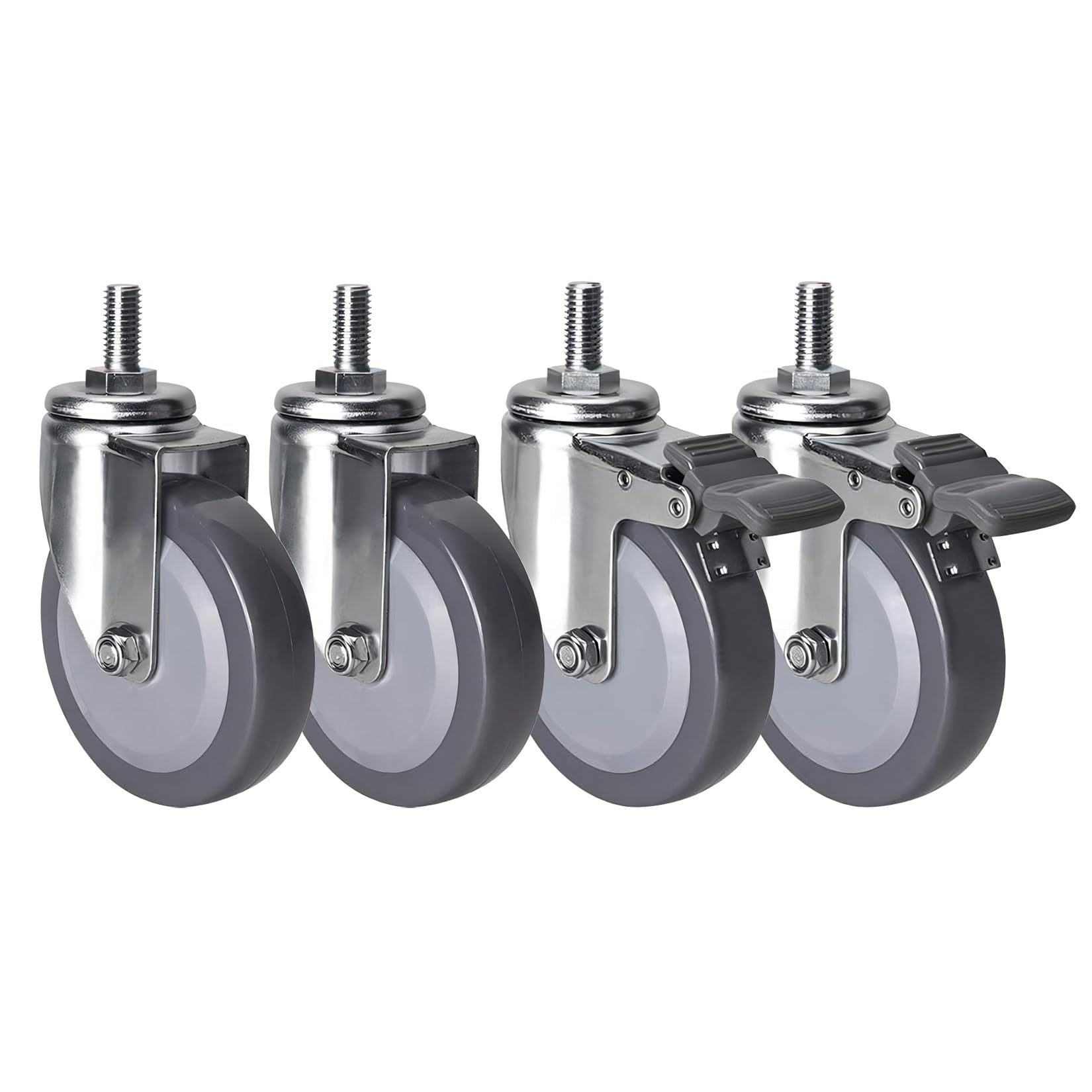 GYRAZXS Quiet Polyurethane Swivel Castors with Brake M12 x 25mm Stem 6m 75mm 100mm Diameter Pack of 4 Industrial Replacement Wheels for Trolleys & Furniture