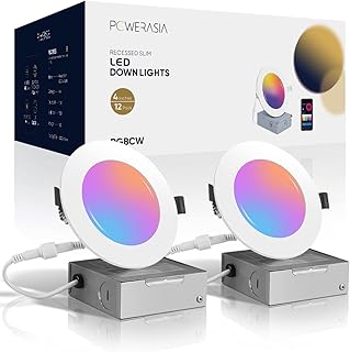 POWERASIA 2 Pack Smart Recessed Lighting 4 Inch, Ultra-Thin LED Recessed Lighting 9W 700LM Smart Downlight with Junction Box, Compatible with Alexa/Google Assistant - ETL and Energy Star Certified
