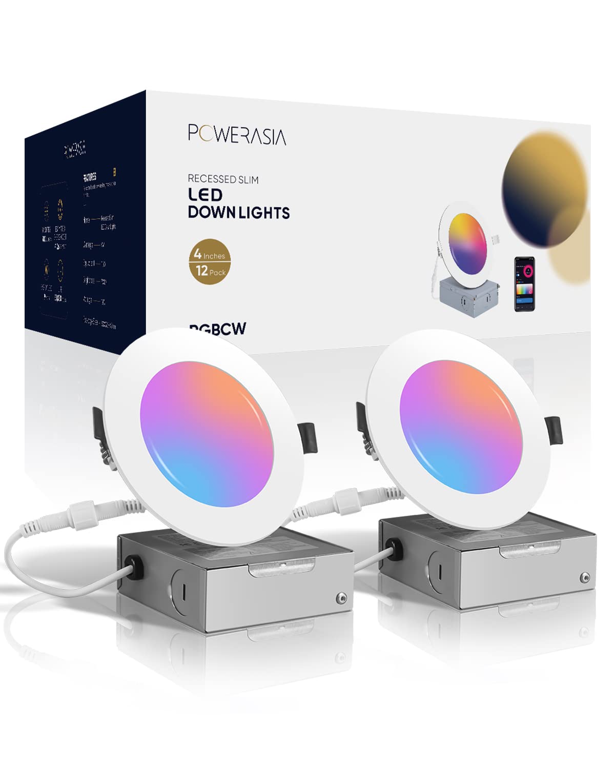 2 Pack Smart Recessed Lighting 4 Inch, Ultra-Thin LED Recessed Lighting 9W 700LM Smart Downlight with Junction Box, Compatible with Alexa/Google Assistant and Siri - ETL and Energy Star Certified