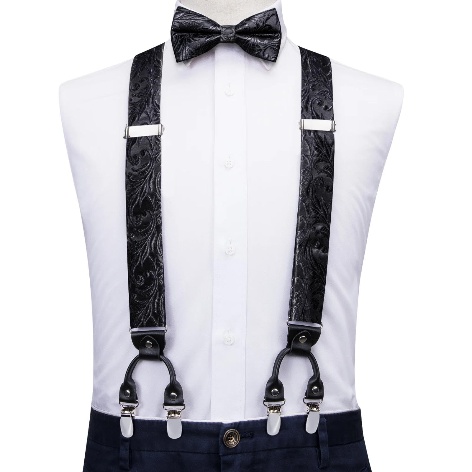 Hosenträger Suspender Florales Herren-Hosenträger-Set Mit Fliege Und Manschettenknöpfen Verstellbar Mit 6 Clips Y-Rückenträger Für Männliches Business