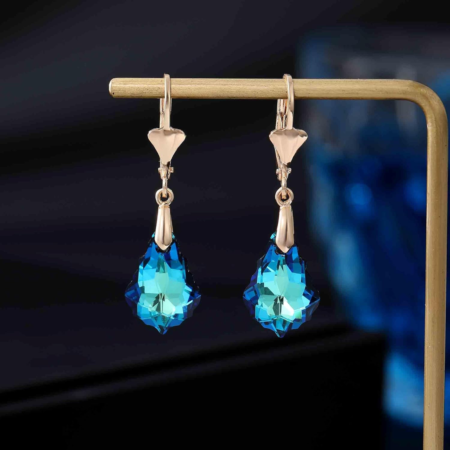 Austrian Crystal Baroque Drop Leverback Earrings for Women Fashion 14K Gold Plated Hypoallergenic Jewelry - Image 5