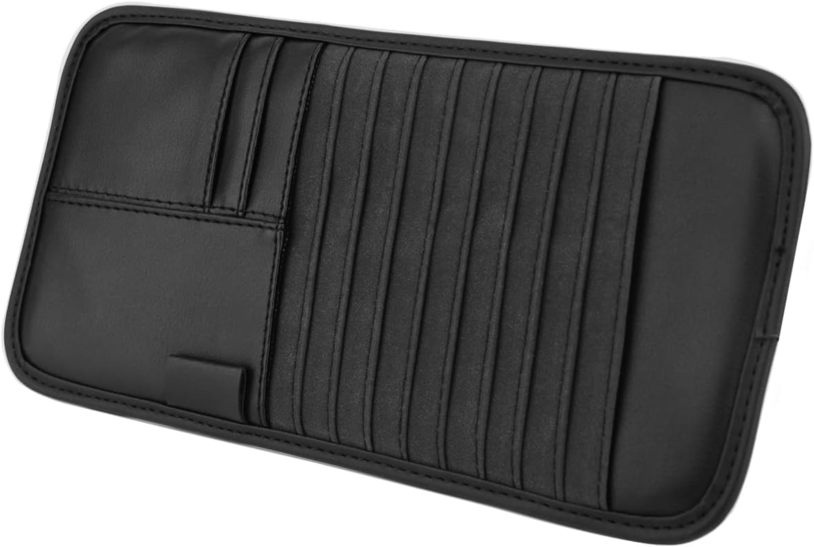 Black Leather Car CD Holder Storage Case, Car/Truck/SUV Sun