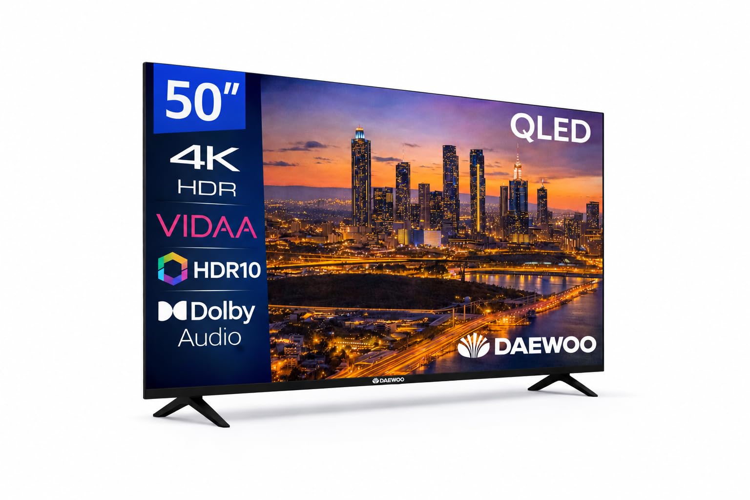 Daewoo 50VB56QV Smart TV 50 Pouces QLED 4K UHD, HDR10, Dolby Audio, Bluetooth, HDMI 2.1, Design sans Cadre (Frameless), Fonctions d'accessibilité, Gamme 2026