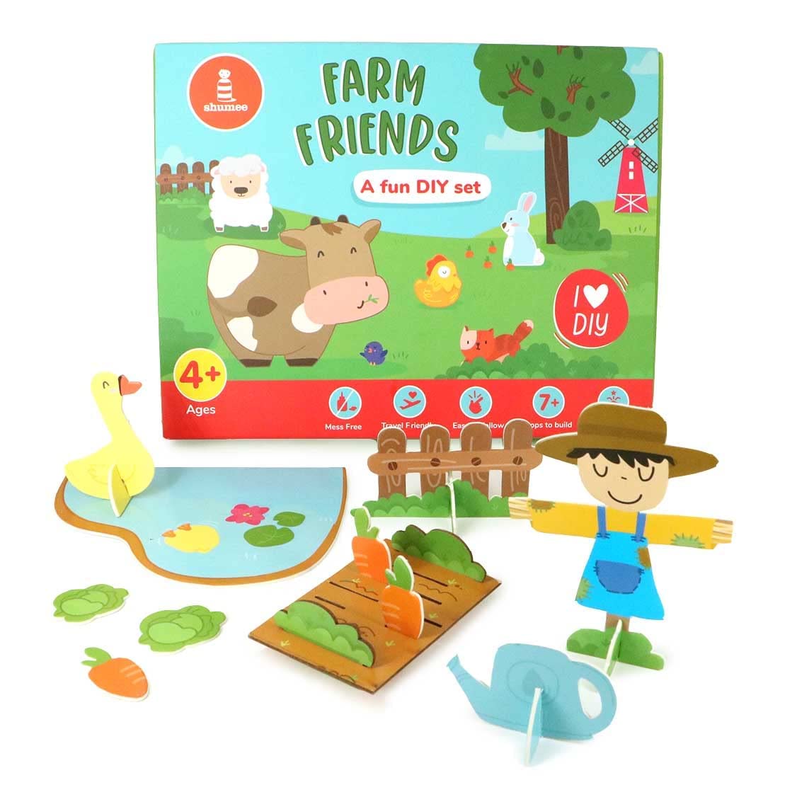 shumee Farm Themed 3D paper Art and Craft DIY Kit for Kids 5 Years above to create a farm with cow, horse, sheep, bunny