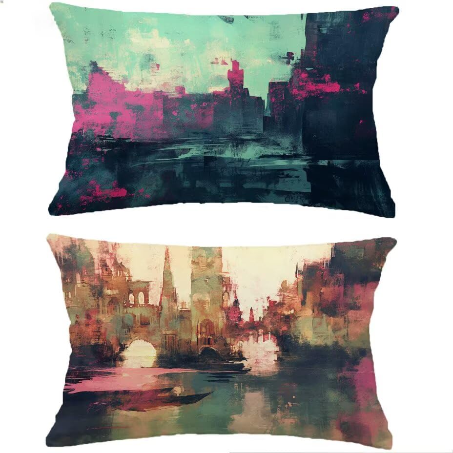 Coussin Lombaire Extérieur 80x100 cm Aspect Lin Rétro Décoratif Lot de 2 M-P795