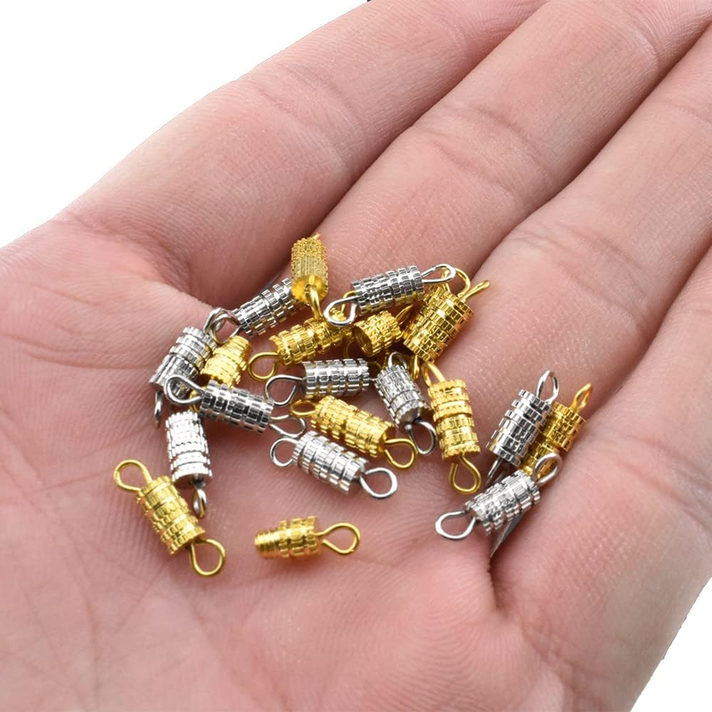 Hahiyo 14mm Length Jewelry Barrel Screw Quick Tighten Strong Connection Coordinate Beautifully Twist Clasps Hole Tube Fastener Cord End Caps Assorted 80 PCS for Waist Beads Anklets Necklaces - Image 5