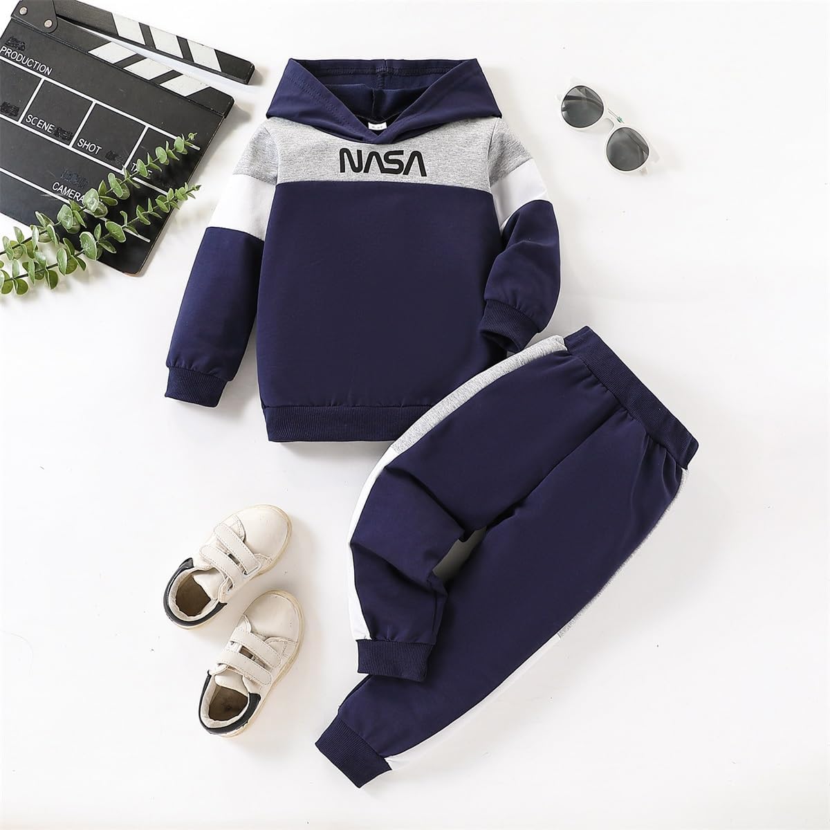 2-6T Toddler Baby Boy Clothes Long Sleeve Hooded Pullover Colorblock Sweatshirt + Pants 2pcs Fall Winter Outfit Set - Image 2
