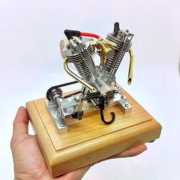 H08 Engine Model Kit That Works   4.2CC Hoglet OHV V-Twin Four-Stroke Mini Metal Engine with Pedal Start, Retro Motorcycle Engine Model for Hobbyists & Collectors