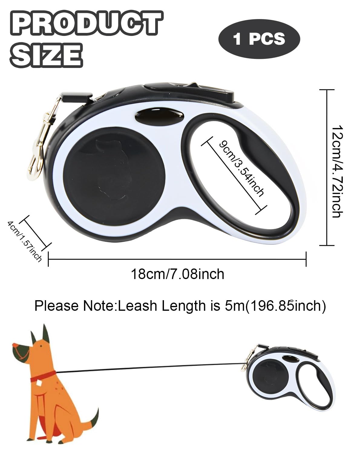 IPNSDON 1PCS Retractable Dog Lead, 5m/16ft Dog Leads for Large Dogs up to 50KG - Image 2