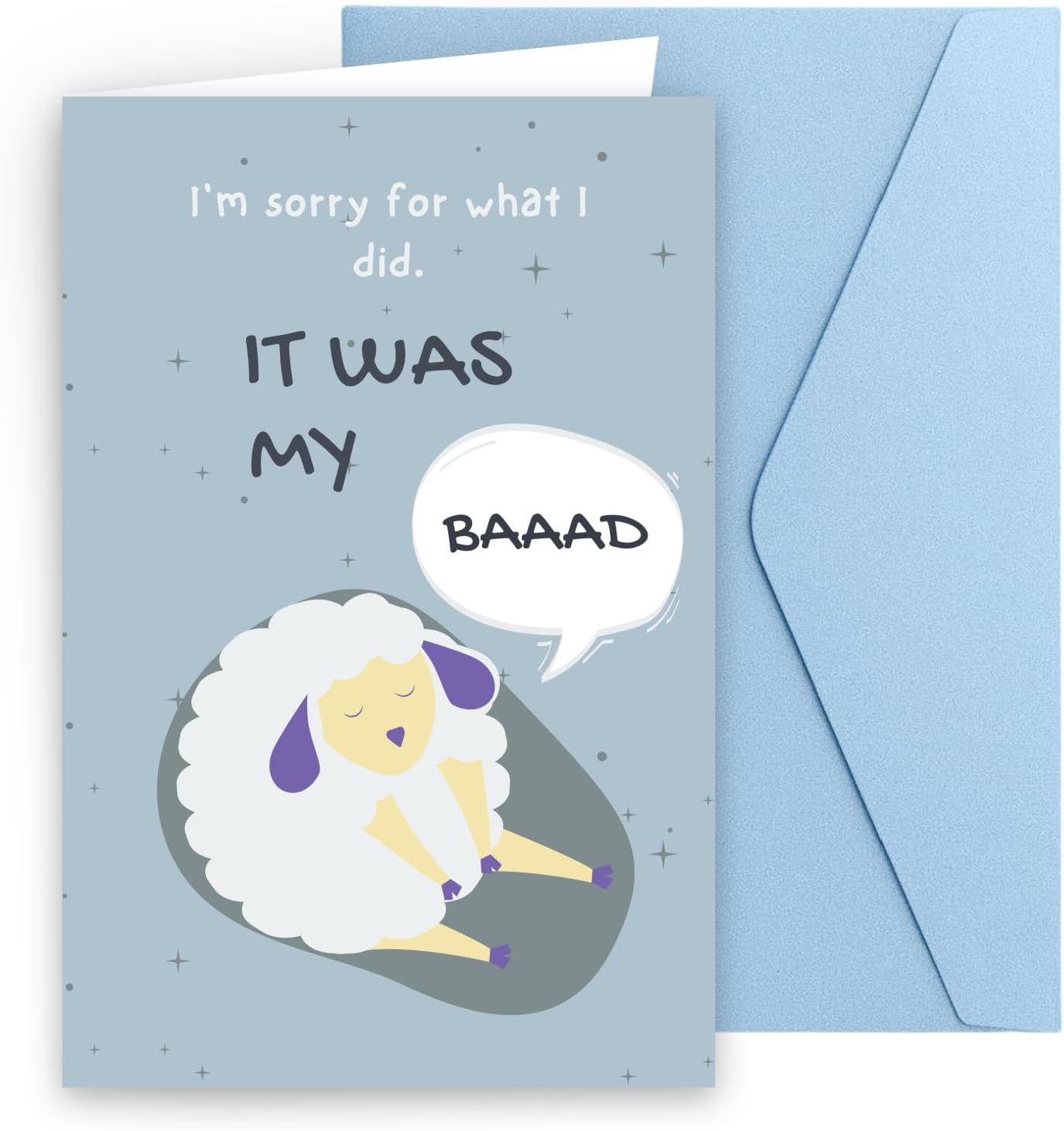 Sorry Card – Funny “It Was My BAAAD” Apology Card with Cute Sheep, Blue Envelope & Gold Foil Seal, Im Sorry Gifts for Her Him, Giant Apology for Men Women Couples