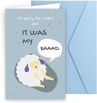 Sorry Card Funny It Was My BAAAD Apology Card with Cute Sheep, Blue Envelope & Gold Foil Seal, Im Sorry Gifts for Her Him, Giant Apology for Men Women Couples