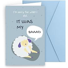 Sorry Card Funny It Was My BAAAD Apology Card with Cute Sheep, Blue Envelope & Gold Foil Seal, Im Sorry Gifts for Her Him, Giant Apology for Men Women Couples
