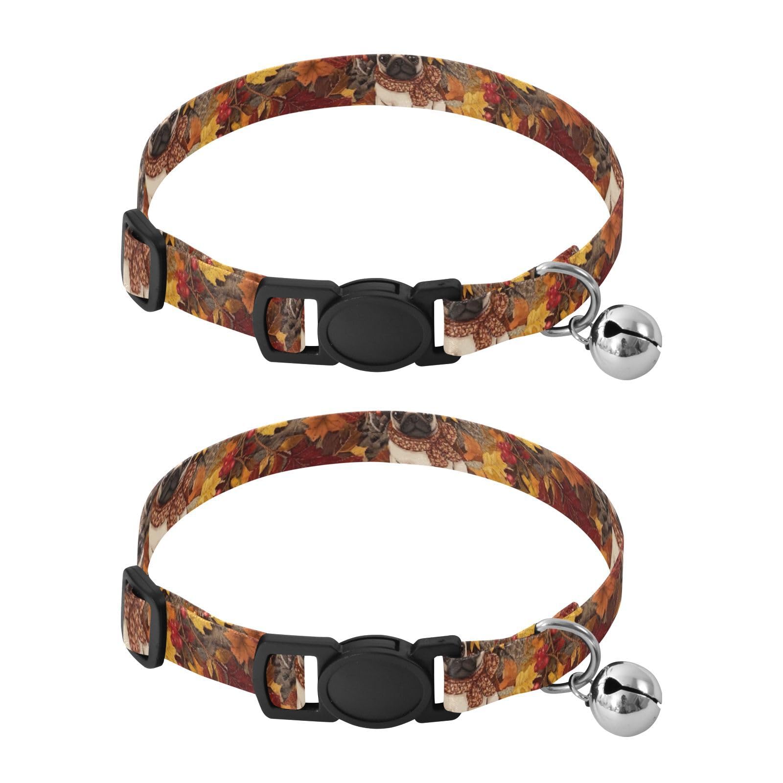 Puppies Colorful Leaves Collars for Cats, 2 Pack Dog Collar with Bell