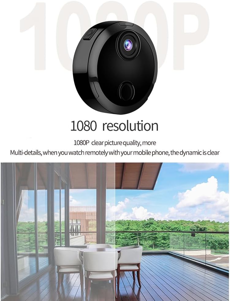 Andoer Mini Camera with '1080P resolution' text overlay and a clear outdoor scene.