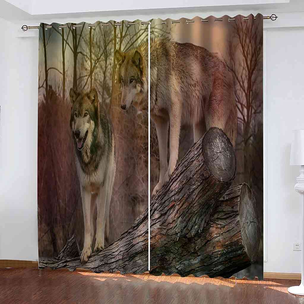 Rideau occultant loup animal 3D thermique contre la lumière pour sommeil réparateur