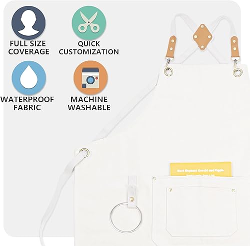 Miniatura 5 de Delantales de lona para mujeres y hombres, delantal de chef personalizado, para taller, cocina, carpintería, jardinería, camarero