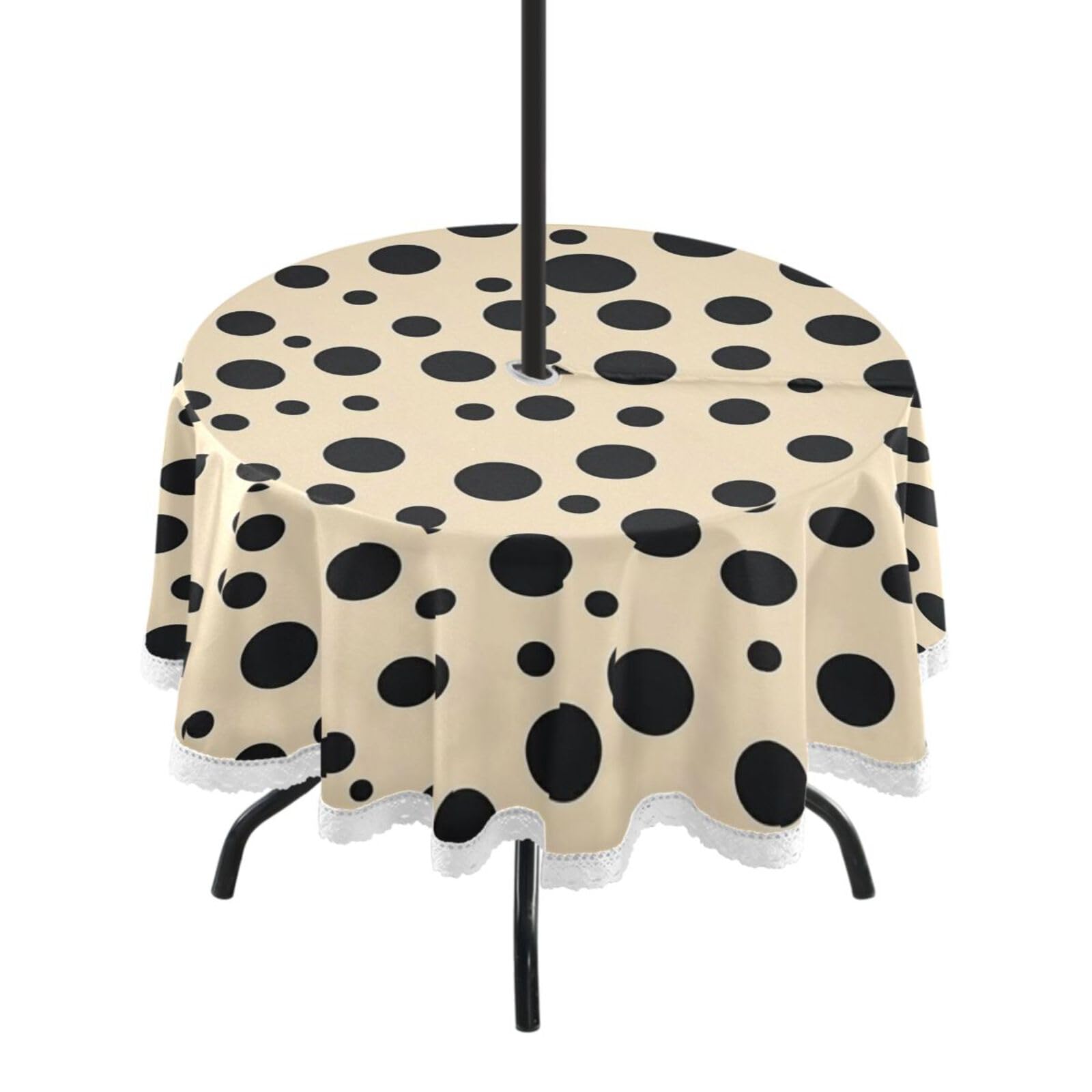 Ttgoth Dots Outdoor Table Cloth 152 cm Water Stain & Resistan Tablecloth Wipeable Table Cover with Parasol Hole & Zipper for Garden Patio Party Picnic