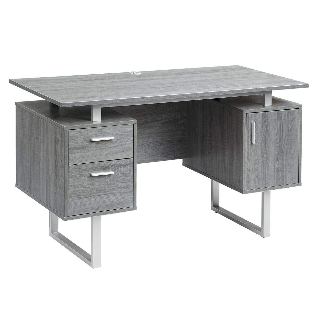 Techni MobiliModern Office Desk with Storage, Wood, Gray