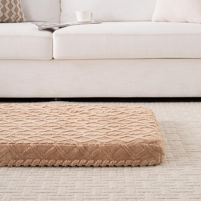 Orthopedic Memory Foam Dog Crate Pad, Medium Size, Brown Diamond Pattern, Waterproof Lining, Washable Cover for Dogs and Cats 41" L x 28" W x 3" H