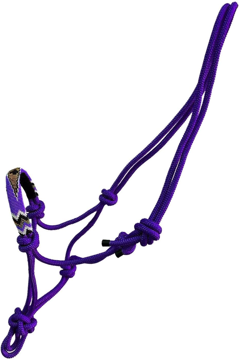 Nylon Horse Size Cowboy Knot Rope Halter with Beaded Cross Nose and Removable Lead