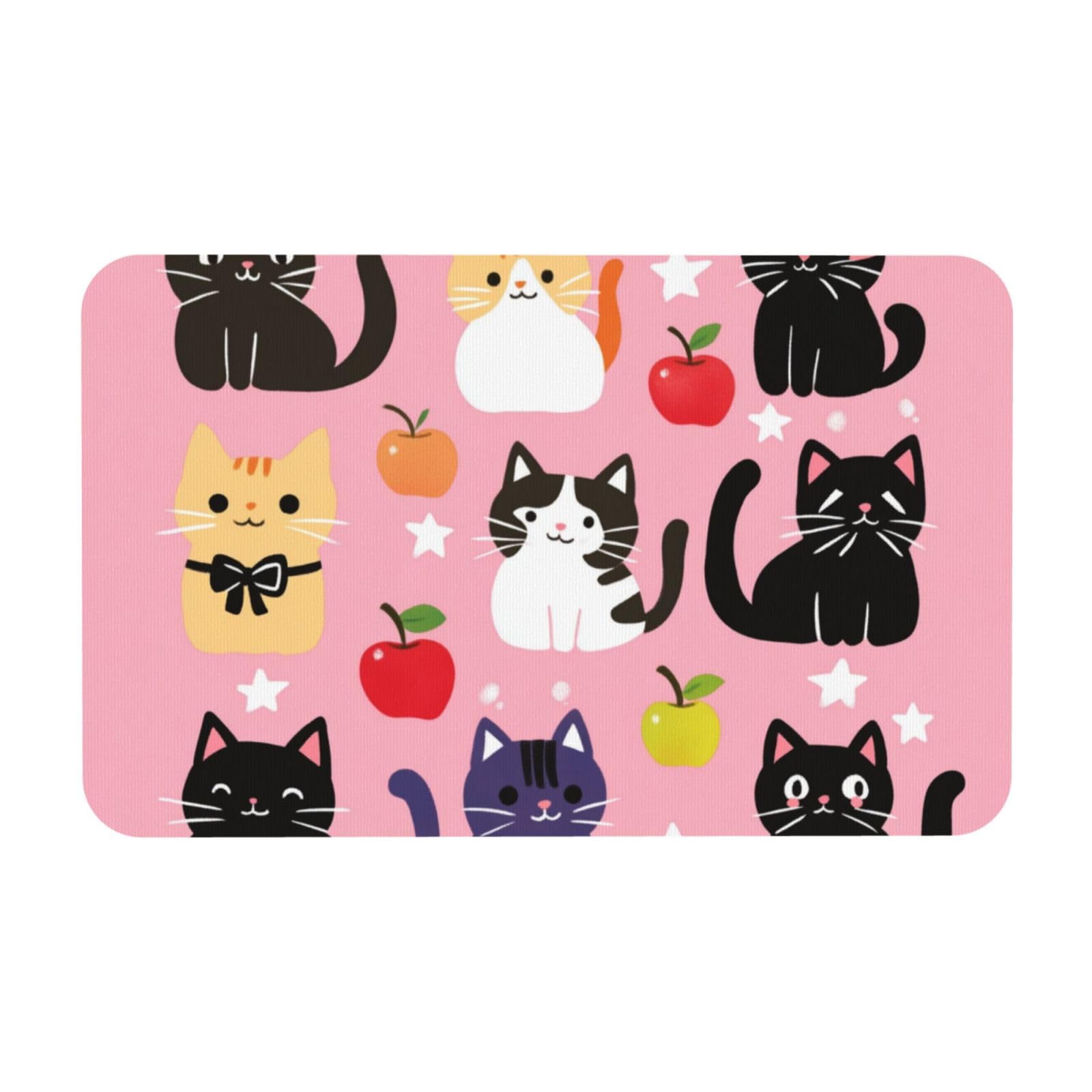 Tapis de Propreté Lavable Chat Mignon - Paillasson Intérieur Rose 50x80