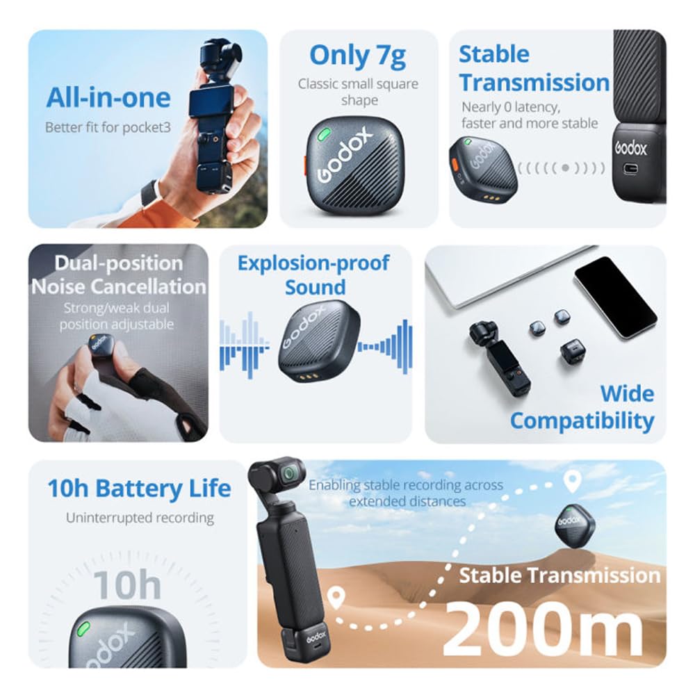 GODOX Cube-OP3 Wireless Lavalier Microphone for dji Osmo Pocket 3,Noise Cancellation, 10H Battery Life,Mini Wireless Mic for Camera/iPhone/Android, Vlog,Live Streaming