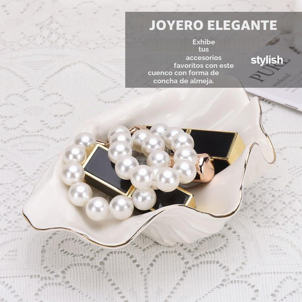 Cuenco Decorativo de Conchas Blancas del Mar - Jarrón Grande en Forma de Concha, Cuenco para Frutas, Llaves, Dulces, Centros de Mesa Costeños para Entrada, Sala de Estar, Baño, Casa de Playa