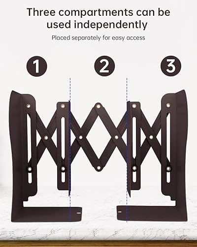 Miniatura 4 de Honagu Sujetalibros ajustables, extremos de metal para estantes pesados, organizador de archivos de revistas de escritorio para el hogar, oficina,