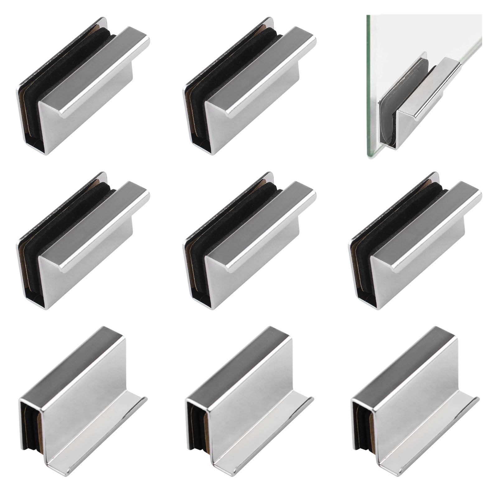 UFURMATE 8Pcs Glass Finger Edge Pull Cabinet Finger Pull Handle Glass Door Clips Cabinet Latch Clamp Concealed Handle for Display Glasscase Door (Silver) — image 1