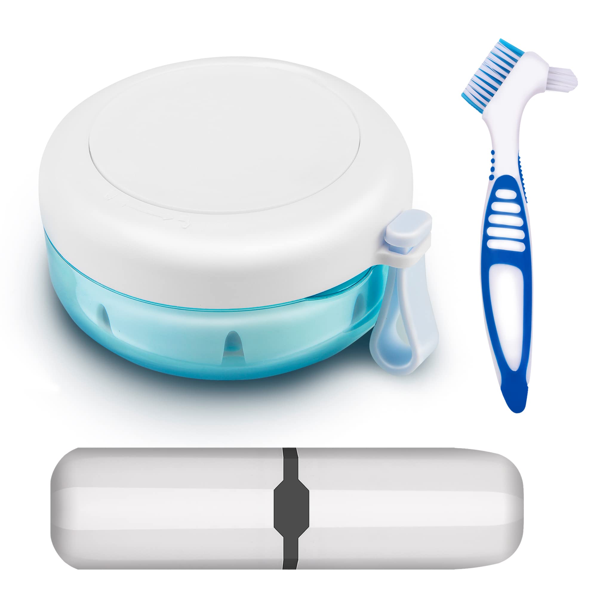 Denture Case with Brush & Portable Toothbrush Box, 100% No-Leak Retainer Box Set for Traveling Perfectly, Retainer Cup with Strainer & Mirror for Retainer, Mouth Guard, Aligner & Denture-image-21