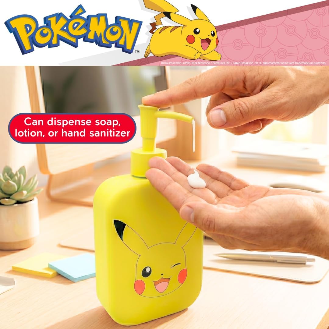 Pokemon Pikachu Kids Soap/Lotion/Hand Sanitizer Resin Pump Dispenser, 12 Ounces, Bathroom Décor, (Officially Licensed Product) by Franco