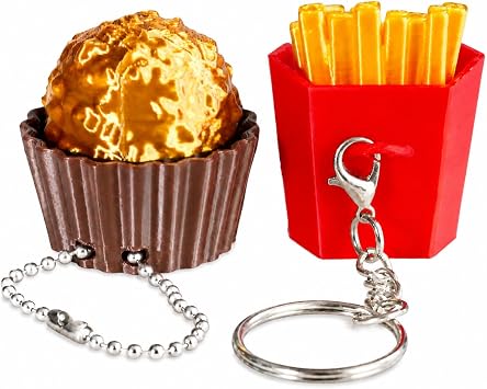 Keyboard Fidget Toy 2PCS Clicker Fidget Set Fries & Chocolate 3D Printed Keyboard Clicker Fidget Keychain Clicky Stress Relief Toy for Adults Anxiety ADHD Desk Toy (Fries & Chocolate)