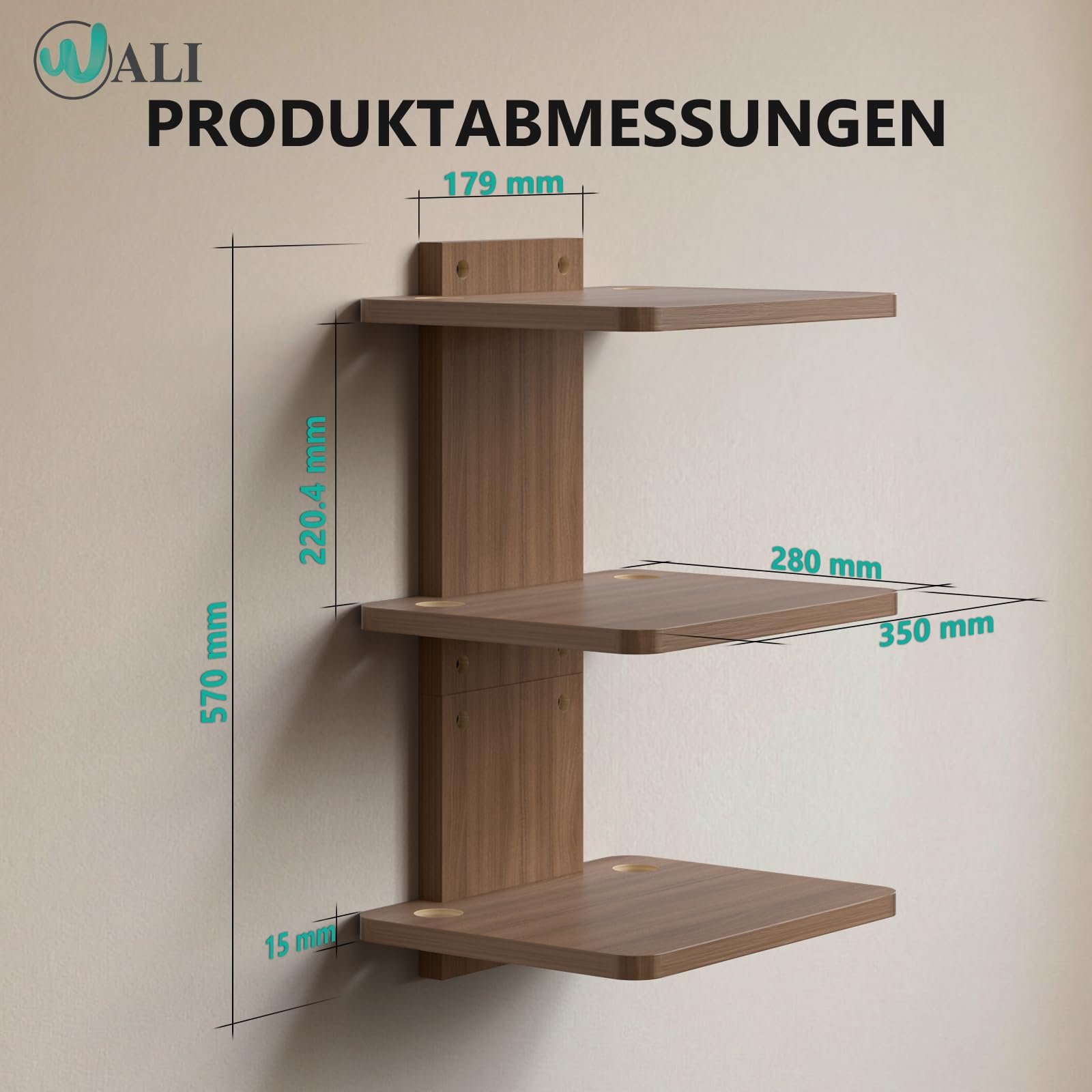 WALI Schwebende Entertainment-Center-Regale, halten bis zu 10 kg, TV-Regal mit verstärktem Holz für DVD-Player, Kabelboxen, Spielekonsolen, TV-Zubehör (CS303N), 3 Regal | Projektorregal für Router, Spielekonsolen, Kabelboxen, Wandhalterungsregale bis 10 k