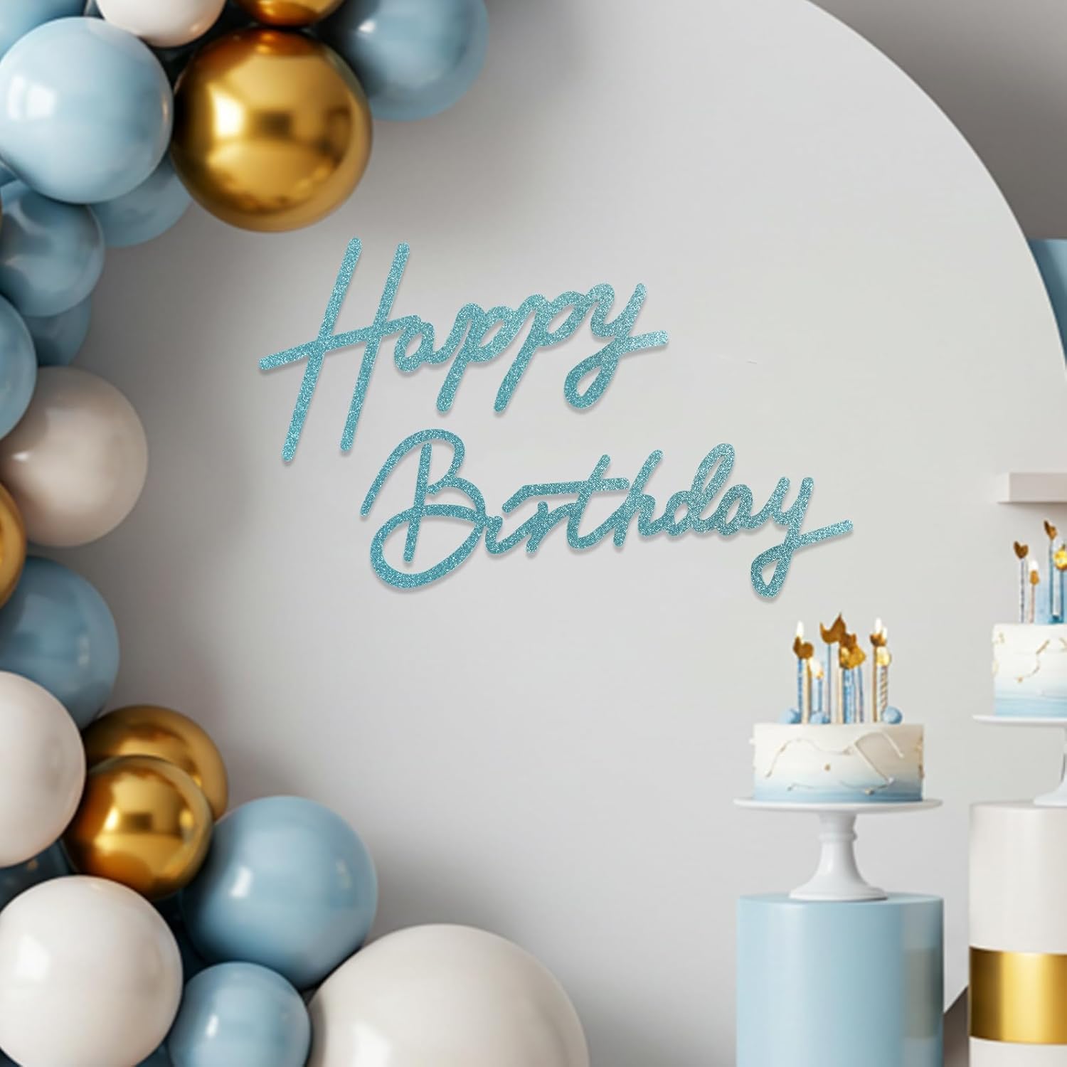 DecoGlee Happy Birthday Sign for Backdrop - Glitter Teal Felt Banner - Includes Dot Glue - Perfect for Birthday Party Backdrop,Wall Decr,Balloon Arch,Photo Background