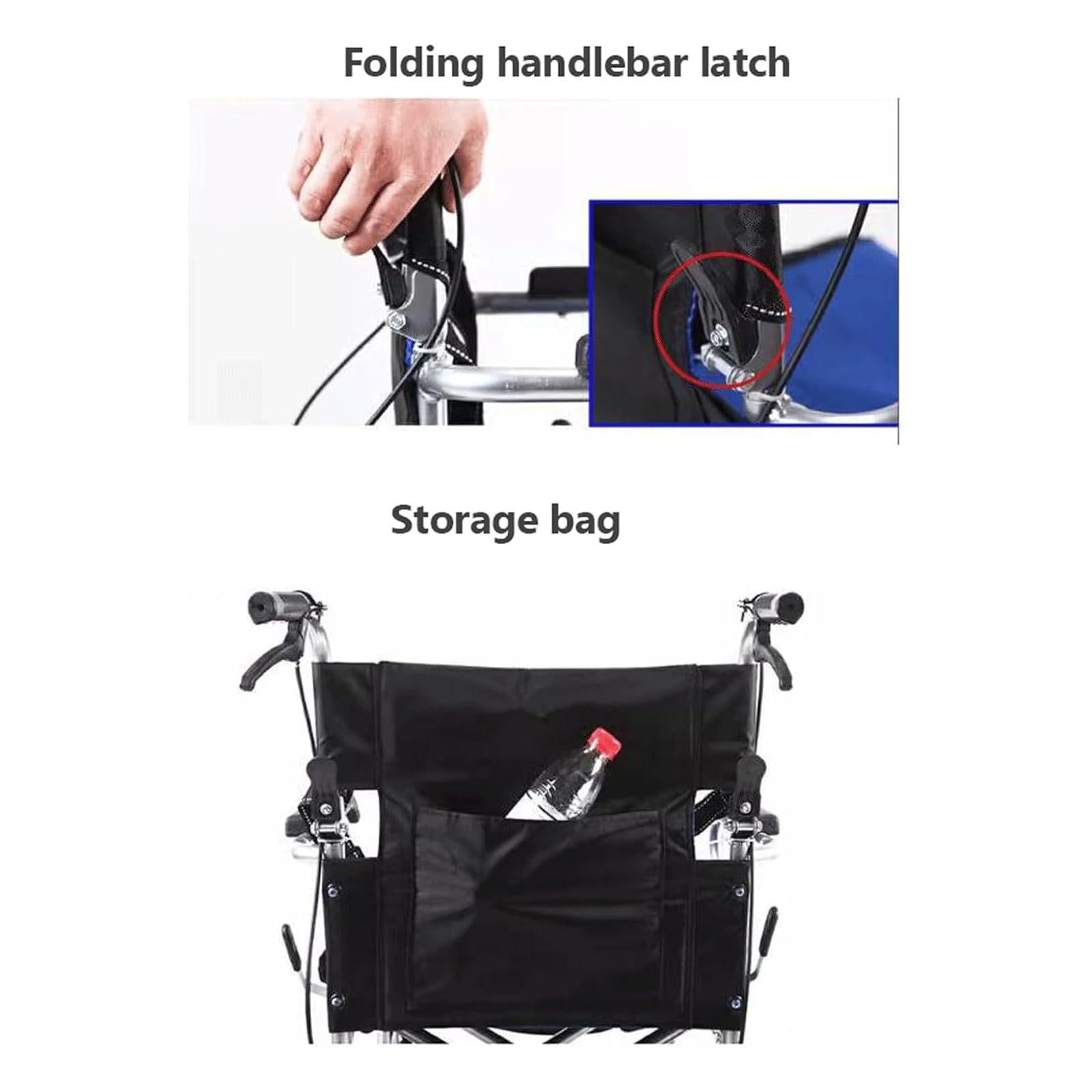 Silla de Ruedas de Seguridad Silla de Transporte Manual Sillas de Ruedas de Acero al Carbono Sillas de Ruedas de Transporte Sillas de Ruedas de Cuidado móvil Silla de Ruedas Plegable Fácil de Usar Fá