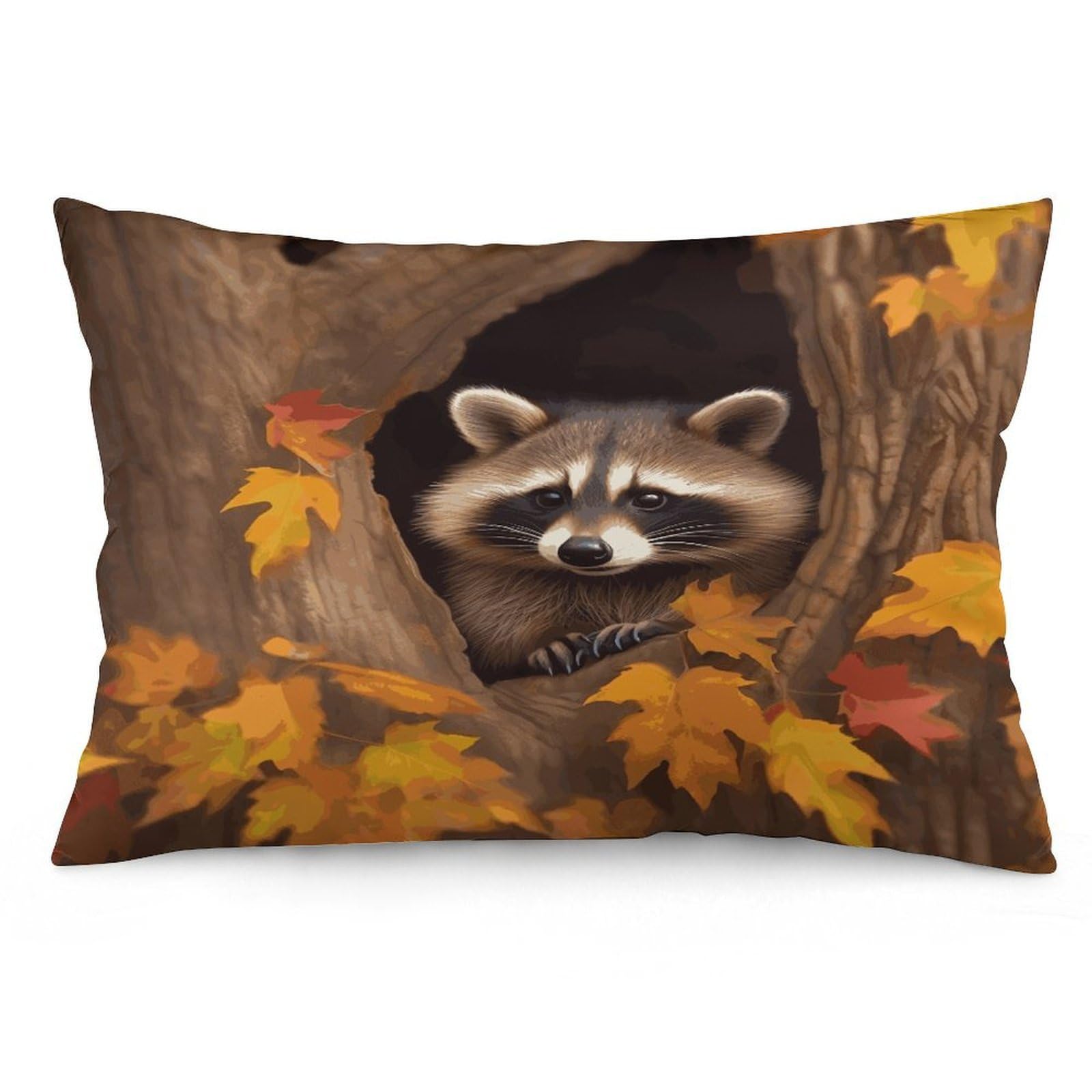Raccoon in The Fall Tree Hole Throw Pillow Covers with Silent Zipper Polyester Pillow Protectors Removable Pillow Cases Soft Pillowcase Cozy Pillow Sham Cushion Cover for Sofa Car Bed 20"x30"
