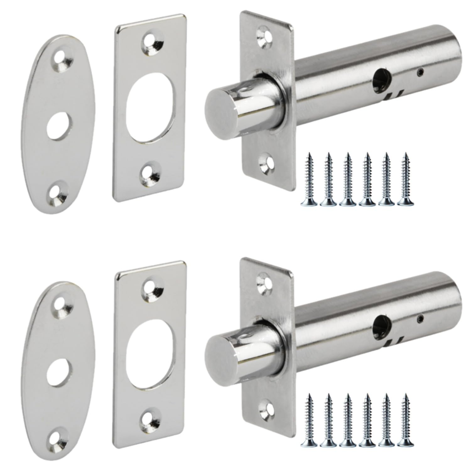 Hunta Silver Handlezone® 2 Pack Mortice Security Door Bolts, 60Mm Rack Bolt - Nickel Plated