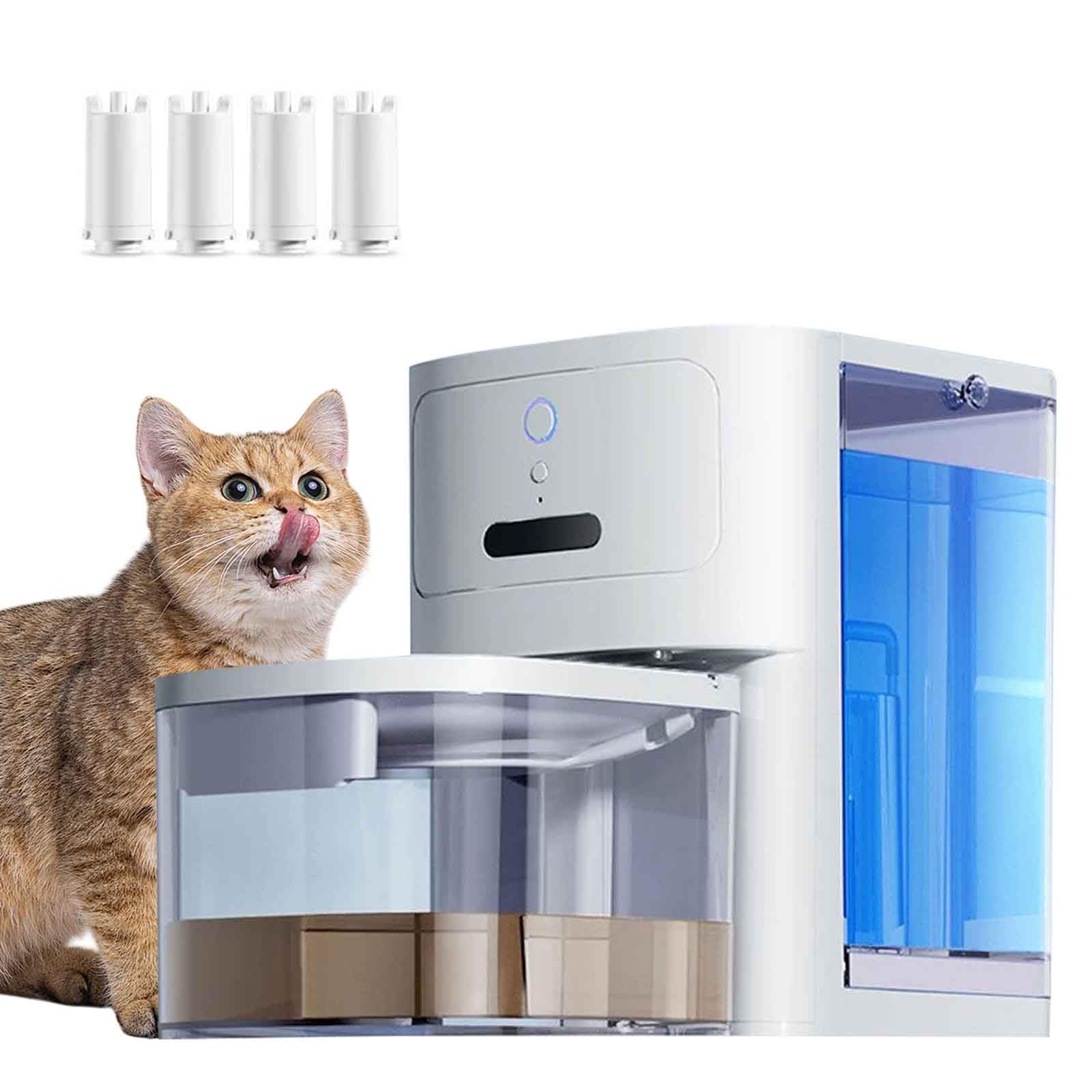 Fuente para Gatos Sin Cable, Dispensador Agua Perros, Bebedero Gatos Automatico, Fuente De Agua para Gatos Silencioso con Bandeja De Acero Inoxidable, 4 Filtros
