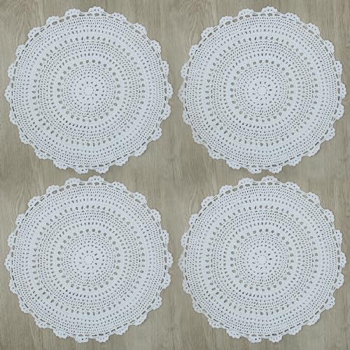 Kilofly KTW308WHTS45PC4 Handmade Crochet Round Cotton Lace Table Placemats Doilies Value Pack [Set Of 4] thumb #1