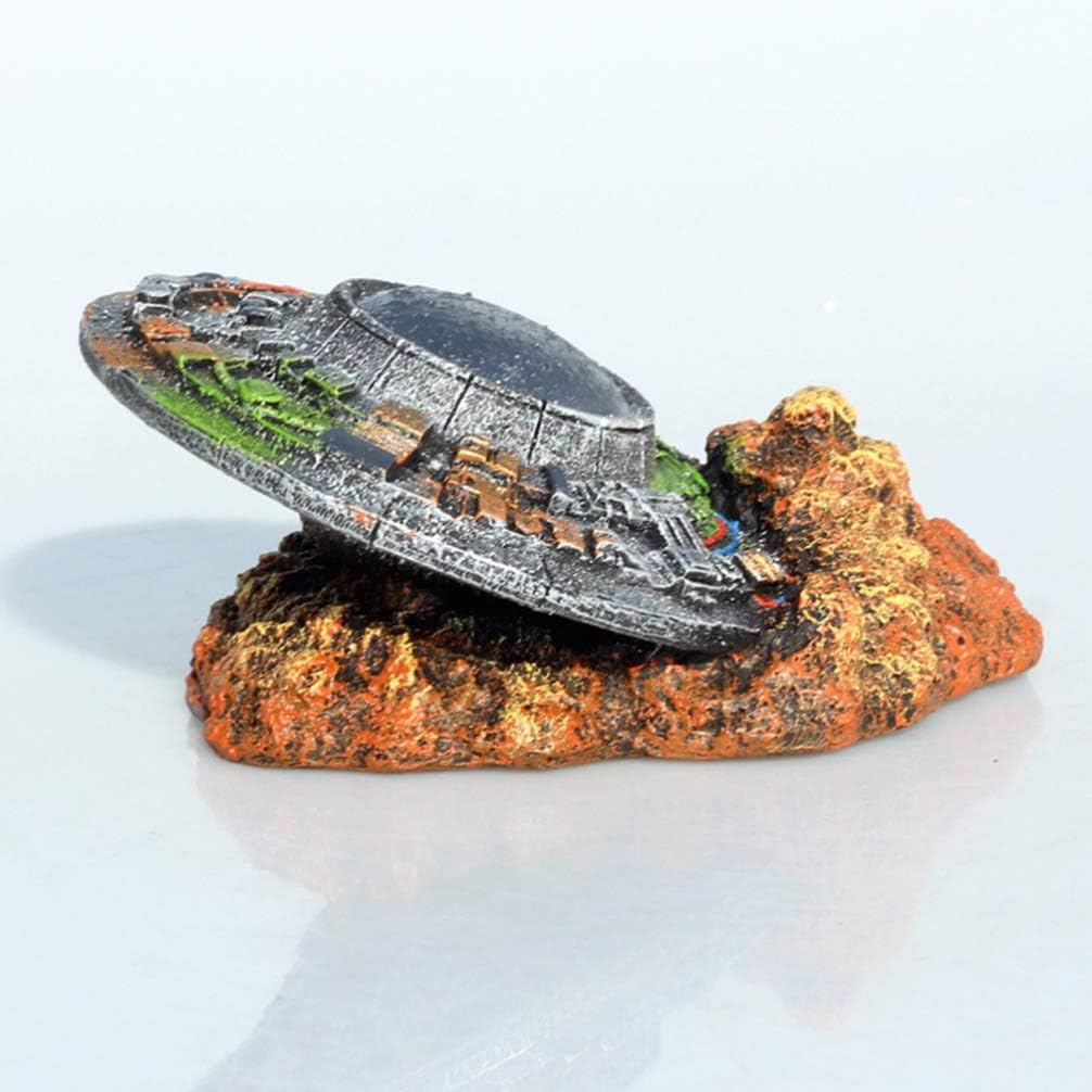 balacoo Creative Fish Tank Decoration 6.1X4.5X2.75 Inch Resin Crashed Spaceship Ornament Aquarium Landscape Accessory