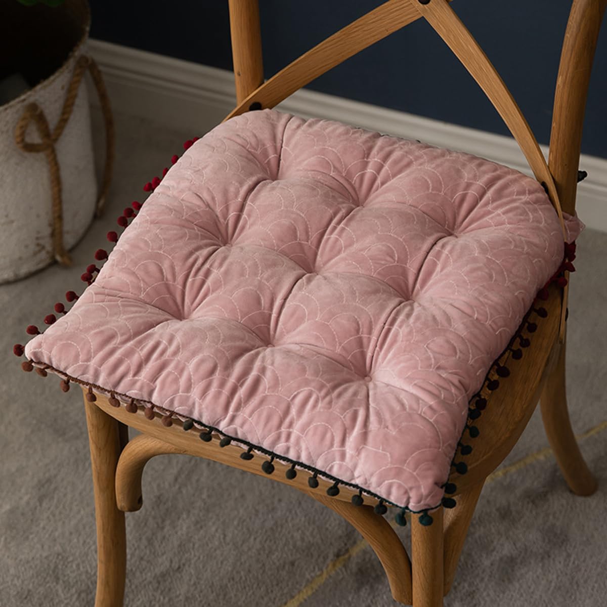DOTBUY-SHOP Chair Cushions Velvet, Non Slip Garden Chair Cushions Square Seat Pads Comfortable Chair Pads for Children, Retro Adult Seat Cushions for Dining Chairs (40X40cm,Pink)