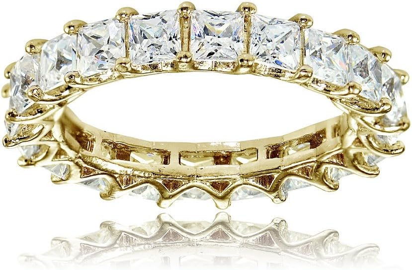 Hoops & Loops Yellow Gold Flashed Sterling Silver Cubic Zirconia 3mm Princess Cut Eternity Band Ring