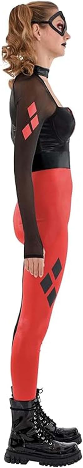 Women's DC Harley Quinn Costume | Superhero Villain Jumpsuit with Belt and Eyemask for Halloween, Themed Parties - Image 3