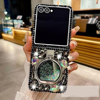 for Motorola Razr 2026/2025/2024 Bling Case Luxury for Women Girls Design Cute Shine Sparkly Glitter Diamond Gemstone Crystal Stand Handmade Phone Cover with Wrist Strap,Black