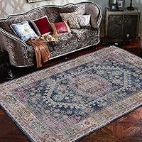 Amazon｜長方形 ラグ カーペット 花柄 ブルー デザインラグ フラワー柄