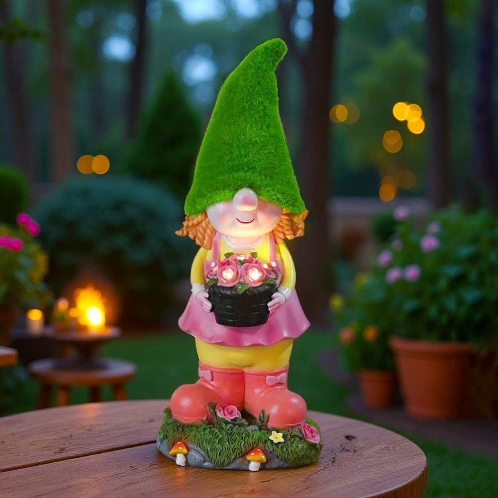 Statua Gnomo per solare da per giardino in Resina 34cm Statua