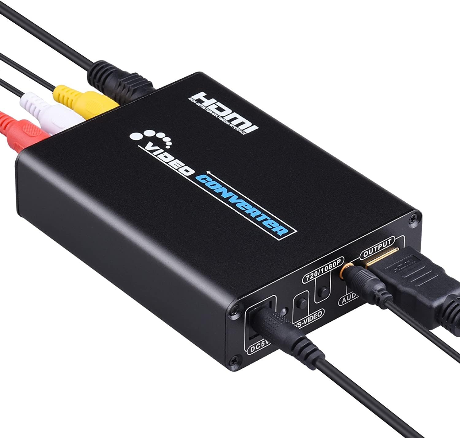 INF Convertitore AV e S-Video a HDMI, convertitore di segnale, supporto 720P e 1080P, interfaccia HDMI L/R, 1 convertitore video, 1 cavo di alimentazione