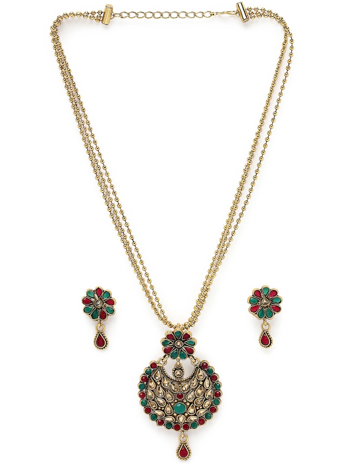 Sukkhi Eye-Catching Green Red Stone Multistring Long Necklace Set And Earring | Jewellery Set For Women (NS105680) (B0CBB9WXRX) Amazon Price History, Amazon Price Tracker